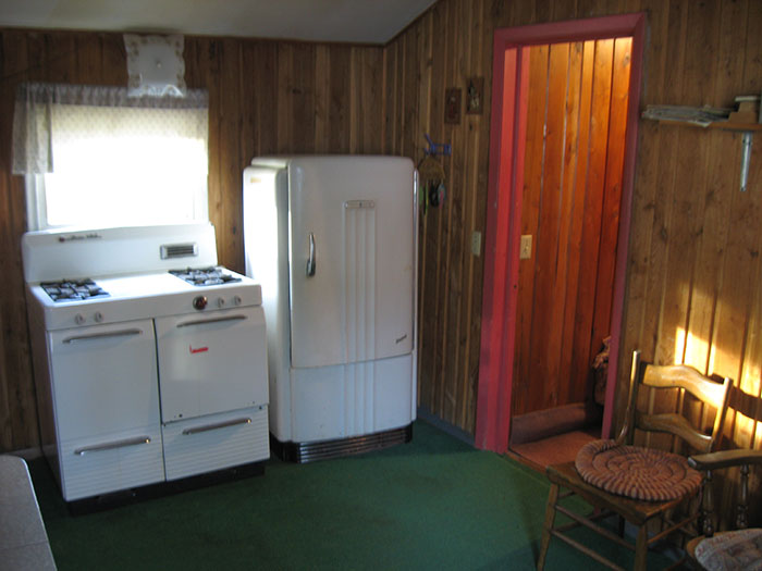 Green Cabin Kitchen/Living Area